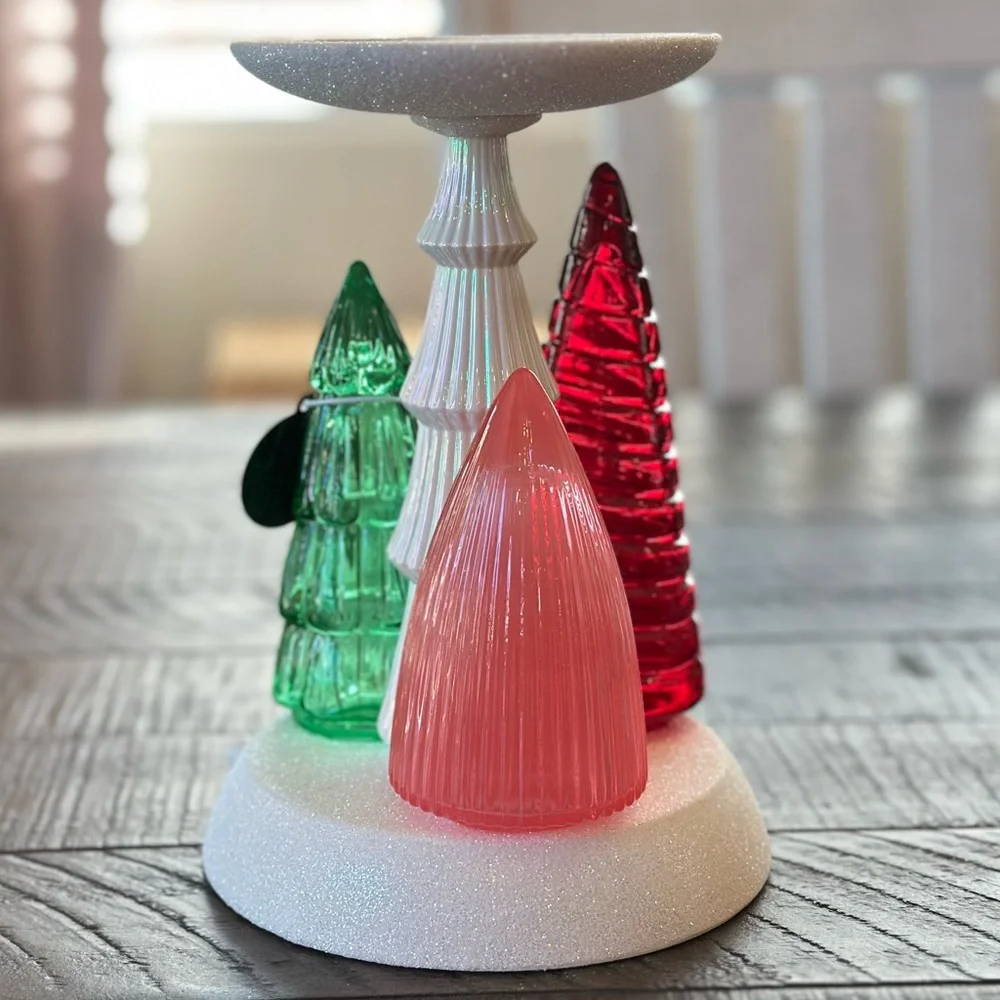 Bath & Body Works Light Up Glass Christmas Trees 3-Wick Pedestal Candle Holder - Picture 5 of 8